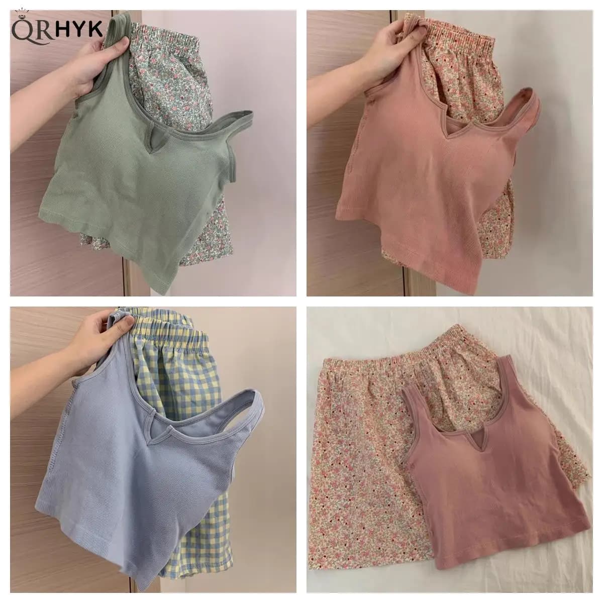 Gilet da pigiama in vita elastica floreale con pantaloni da pigiama imbottiti sul petto pantaloni da casa Set estivo per donna