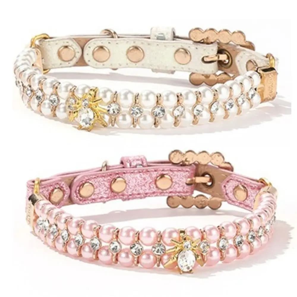 Collari di perle regolabili per cani e gatti Collana di gatti in cristallo bling con strass Gioielli di lusso Tracolla in PU per cani di piccola taglia per gattini