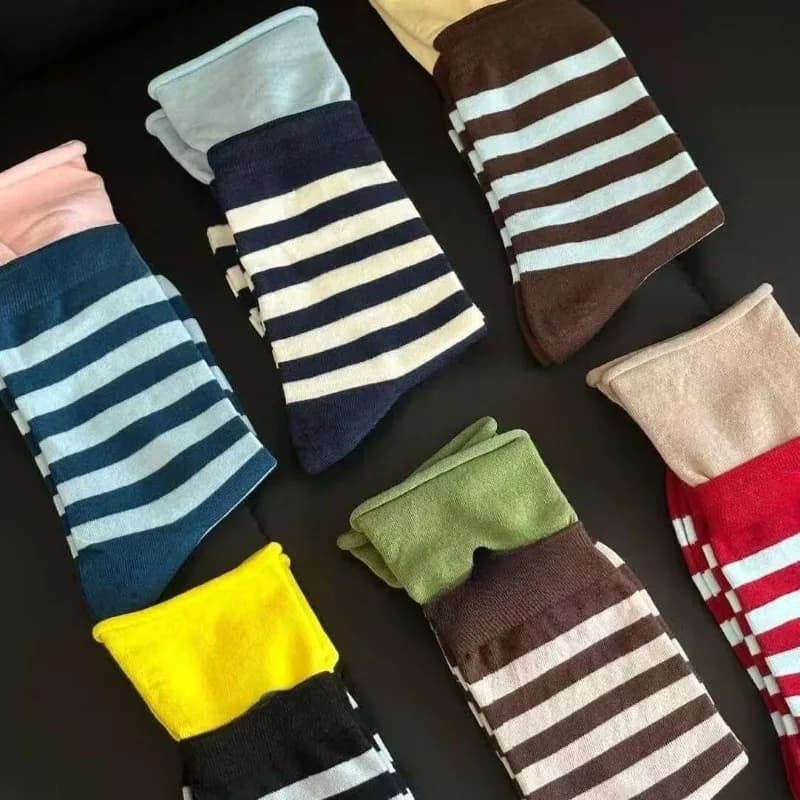 6 paia primavera autunno nuova giunzione calzini impilati versatili alla moda calzini medi a righe comodi e casual