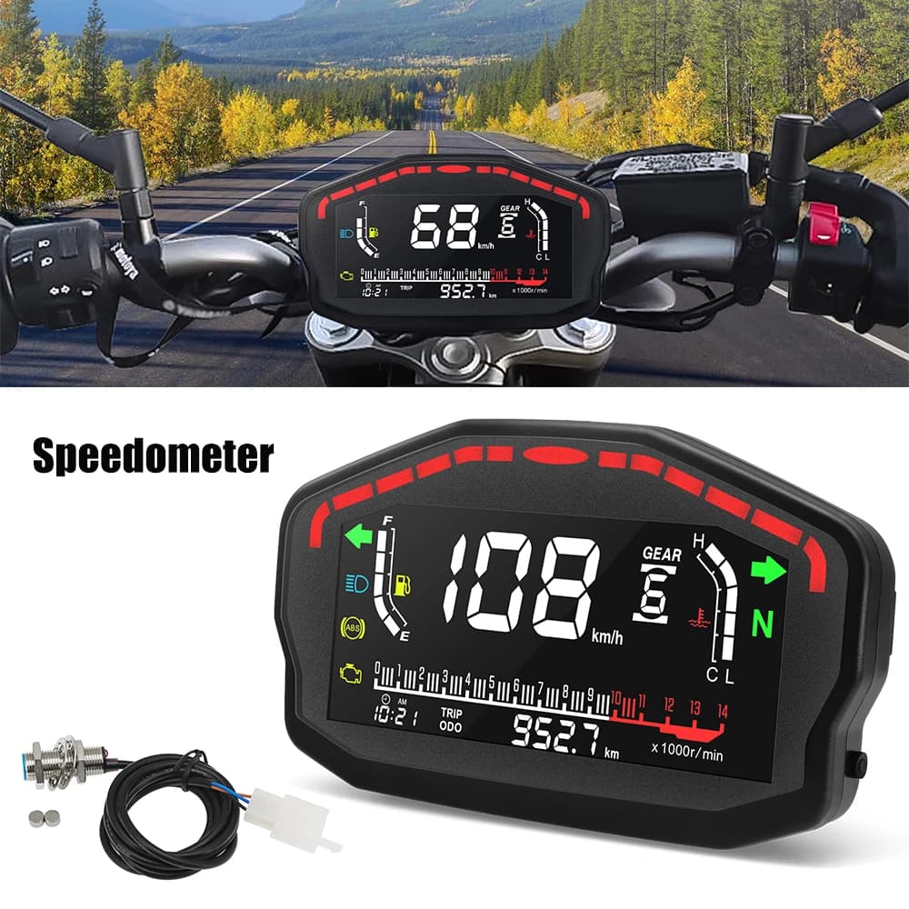 Universal Digital Motorcycle LCD Tachometer Outboard Km/h Motor Waterproof Speedometer Water Temperature Meter For 2,4 Cylinders