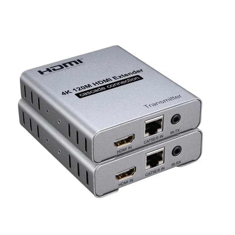 Extender HDMI 4K 120M on Cavo Ethernet Cat5e/Cat6 RJ45, Transmitter and Video Receiver, Supports Waterfall Connection 1 to N