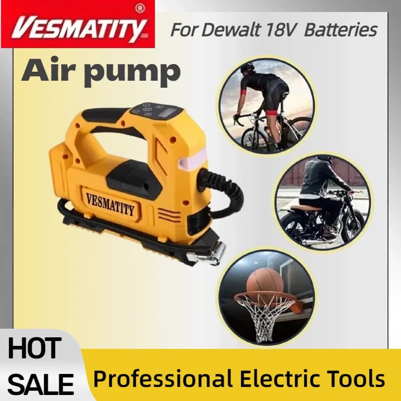 Cordless Electric Pump Automatic Tire Inflator, Battery Air Compressor with Digital Pressure Gauge for Car and Bike