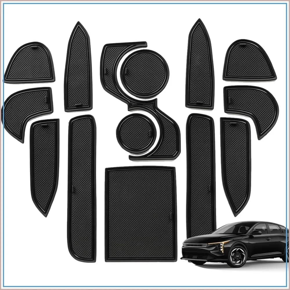 14Pcs Non-Slip Cup Holder Mats for Kia K4 2025-2026, Soft Silicone Door Slot Insert Liners, Car Interior Accessories
