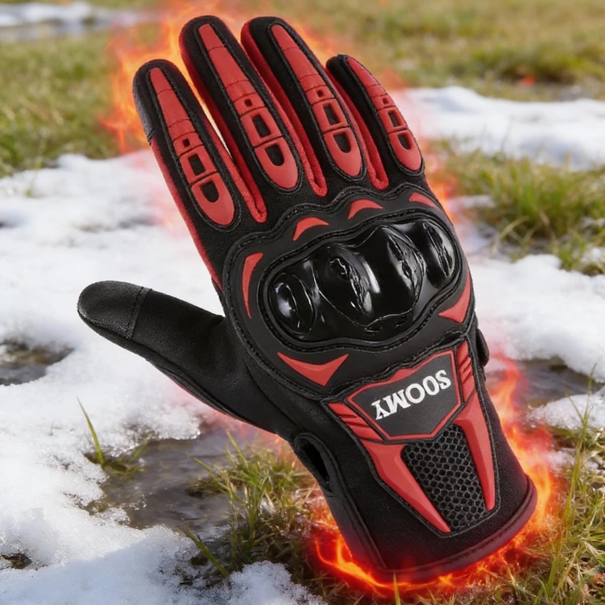 Women's Winter Slim Motorcycle Gloves Touch Screen Riding Motorbike Gloves for Cycling Black/Red M-XXL