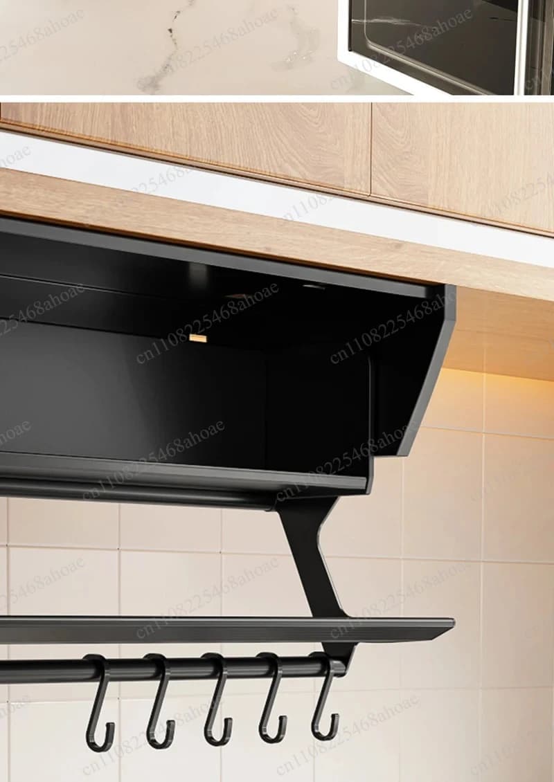 Space Aluminum Wall Mount Pull Down Folding Condiment Storage Rack Under Cabinet Large Capacity Kitchen Spice Organizer Shelf