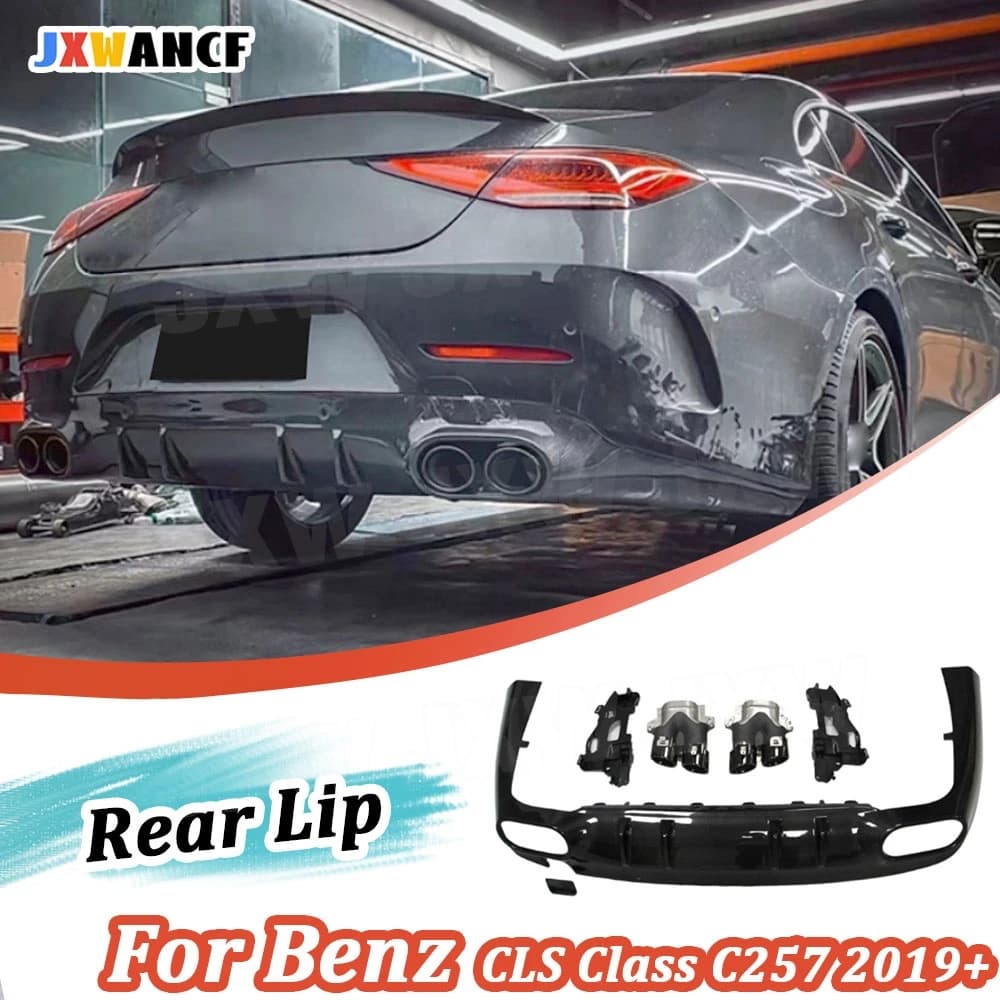 JXWANCF Carbon fiber rear bumper diffuser for Benz CLS Class C257 CLS260 300 350 450 CLS53 AMG 2019 UP PP Rear diffuser