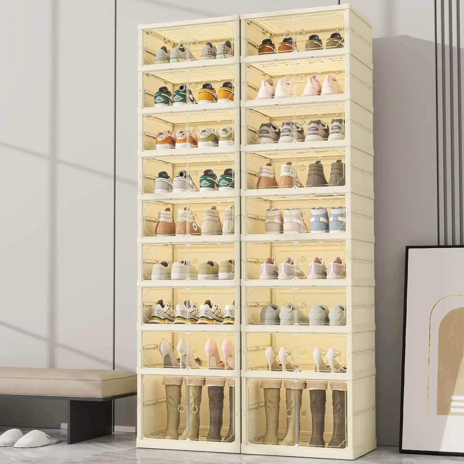 9 Level Foldable Shoe with Wheels for Wardrobe, Shelves Plastic Shoes Foldable 36 Paia for Entrance, Customizable
