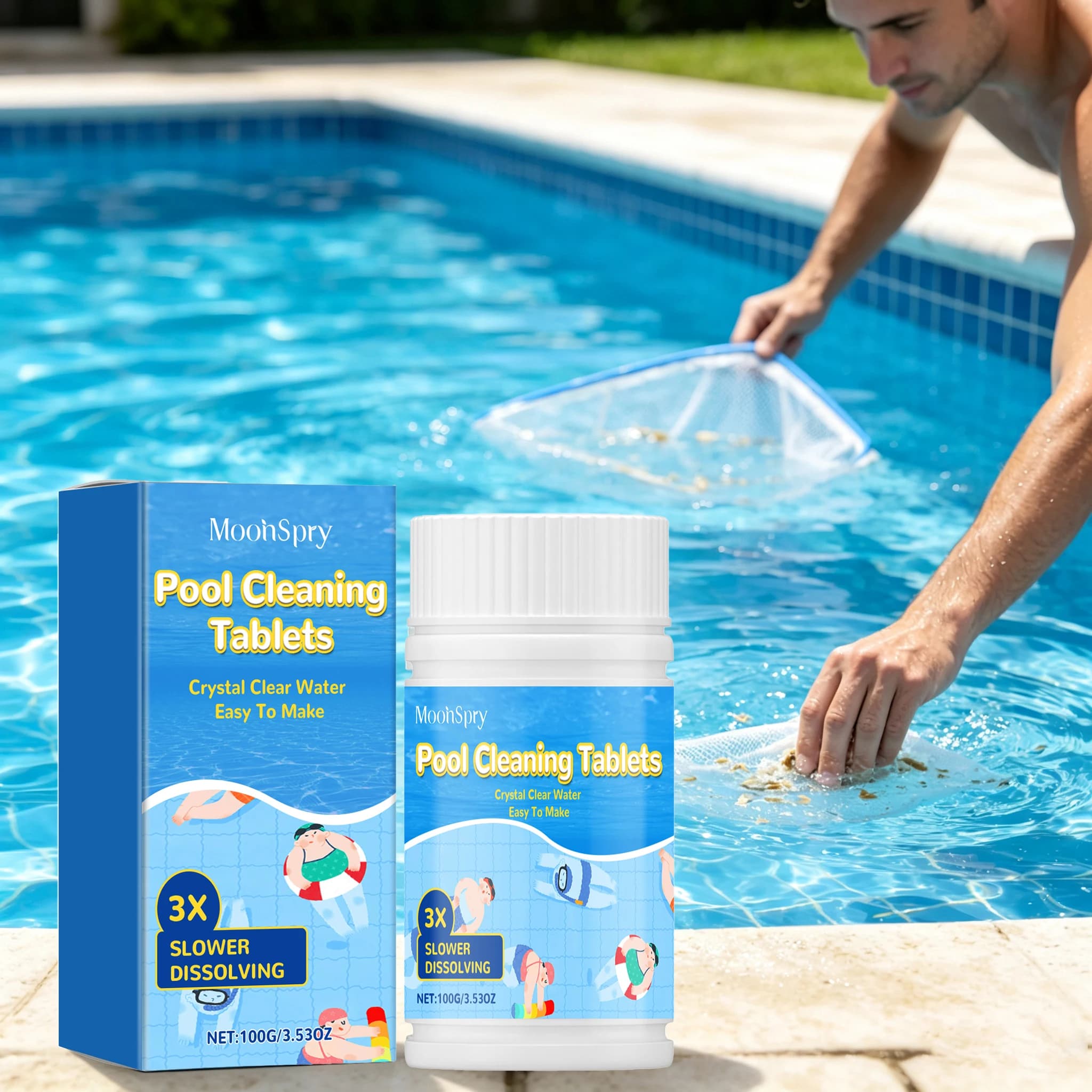100G Slower Dissolving Pool Cleaning Tablets Remove Dirts Cleaning Limescale Stains Degreasing Eliminate Odor Pool Clean Sheet