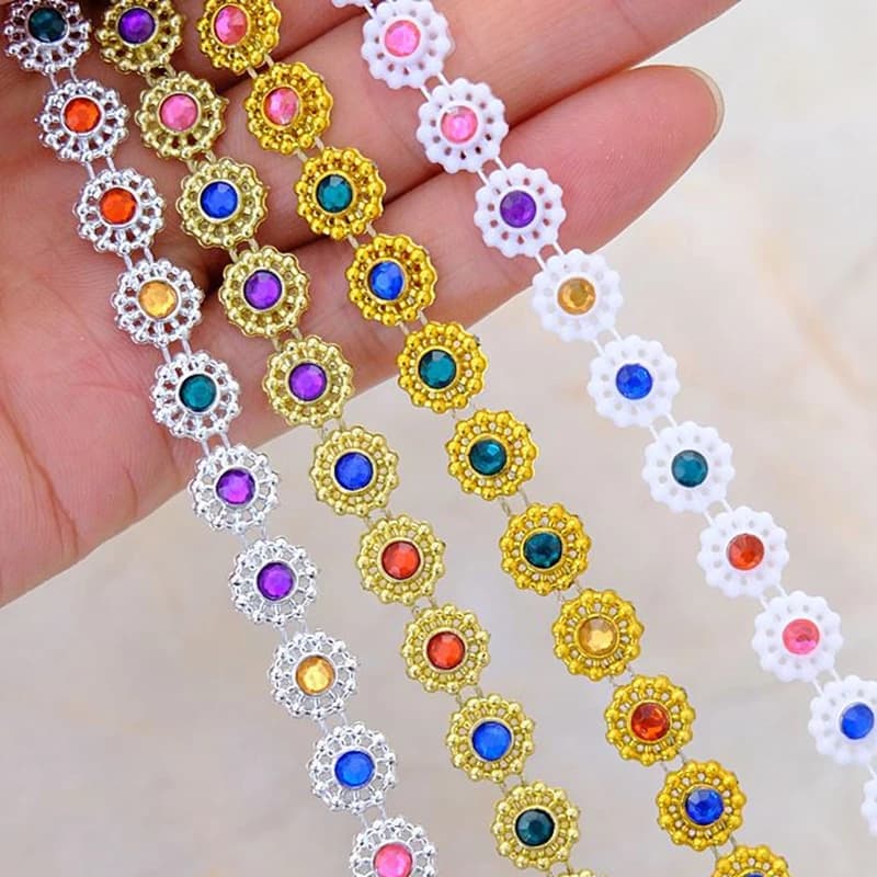 10Yard 1cm Single Row Plum Press Drill Chain Pattern Lace Fabric Tape Decoration Party Wedding Dresses DIY Handmade Crafts