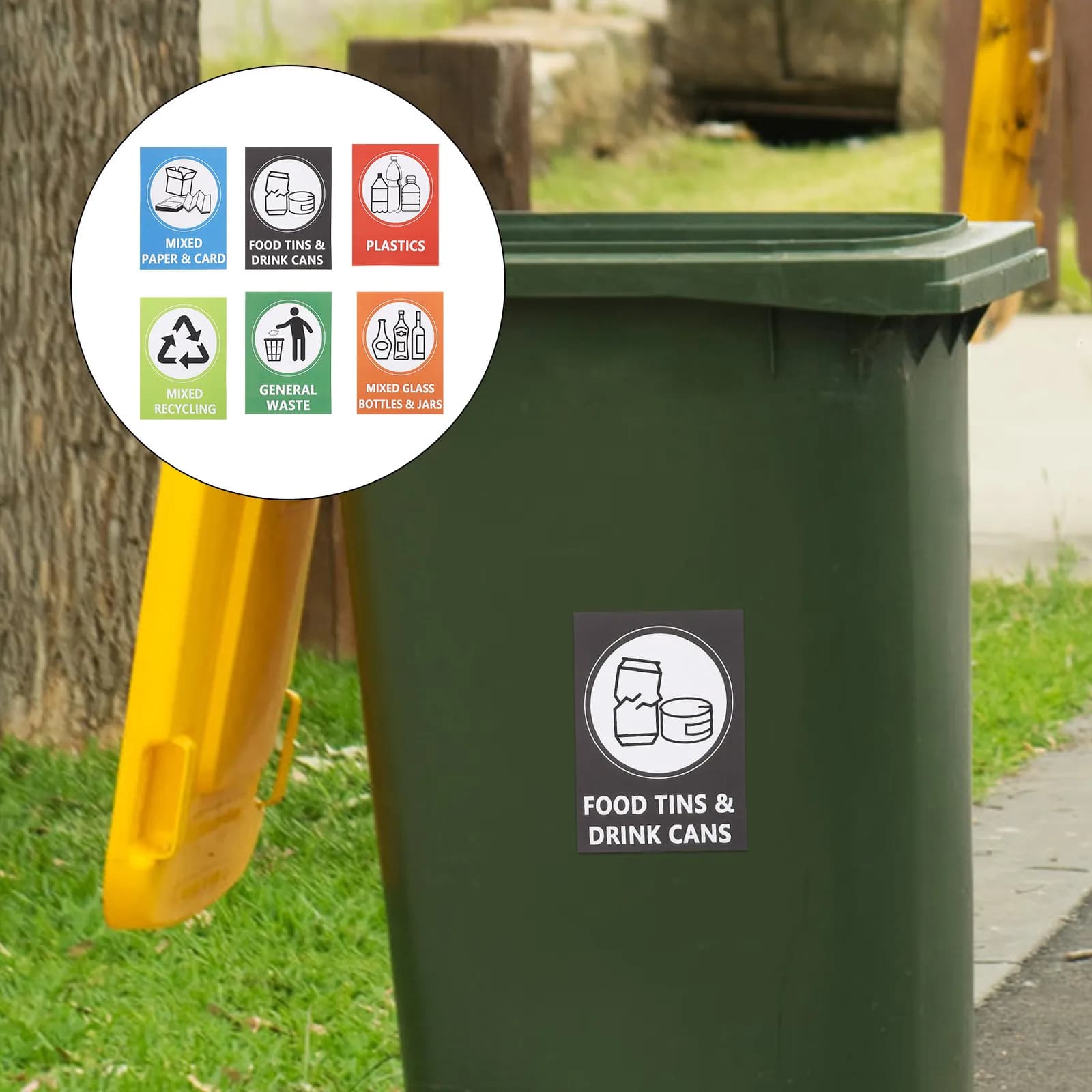 18Pcs Recycle Stickers for Trash Bins Self-Adhesive Waterproof Fade Resistant Labels for Home Office Public Use