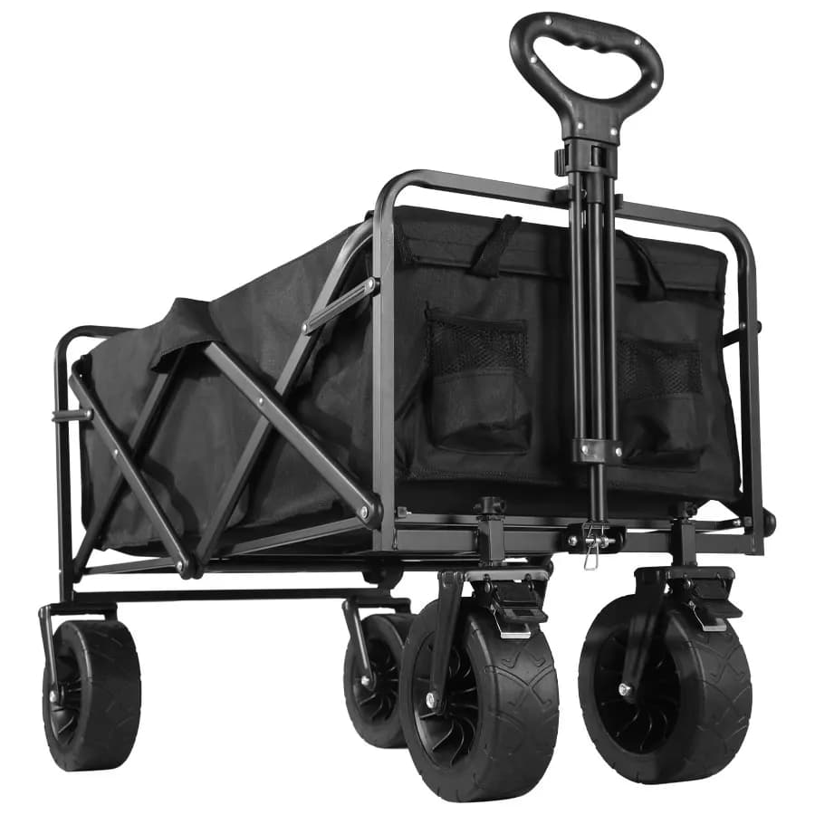 Folding trolley for heavy loads, high capacity, for garden, beach, camping, with bicylinders