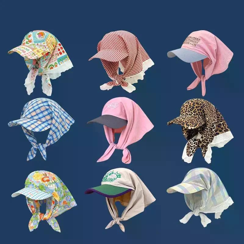 Korean Strap Headscarf Cap Women with Sun Visor Hip Hop Style Pastoral Triangular Cap for Outdoor Summer Use