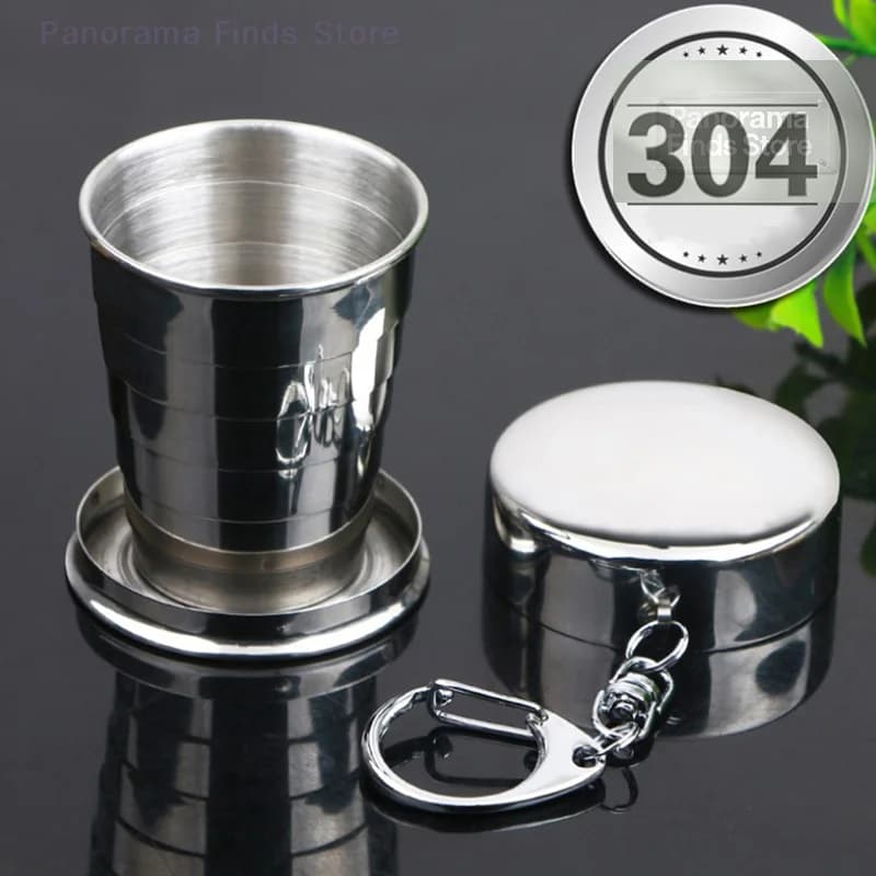 Tazza Telescopica Pieghevole in Acciaio Inossidabile, Portatile e Retrattile con Portachiavi per Sport all'Aperto e Viaggi