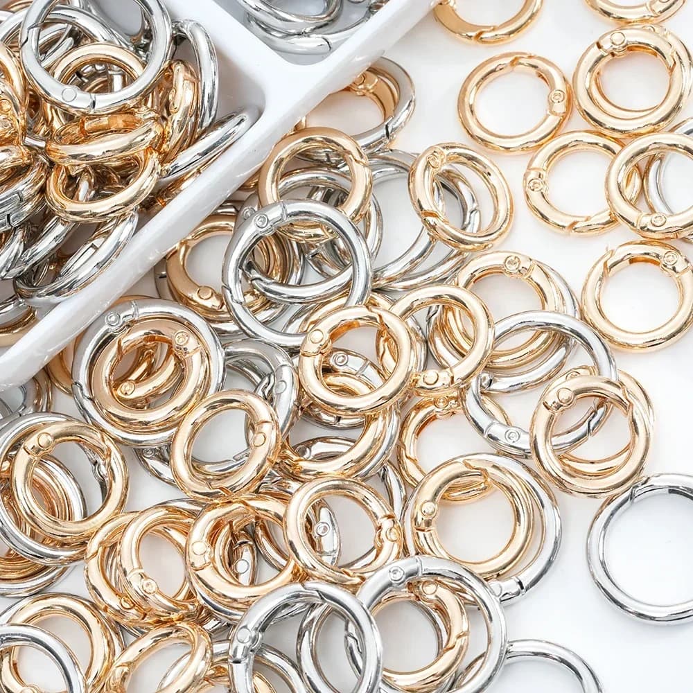 5pcs anello in metallo chiusure a molla apribile portachiavi con moschettone rotondo per fai da te fibbie a catena per cani borsa accessori per catene di telefoni cellulari