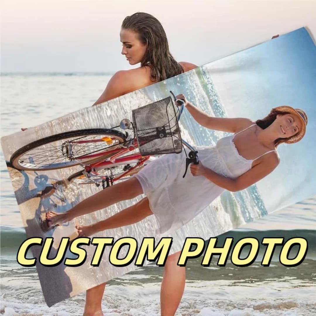 Asciugamano da spiaggia con foto personalizzata Asciugamano in poliestere leggero in morbida microfibra anti-sabbia per amici di famiglia Asciugamano da bagno ad asciugatura rapida
