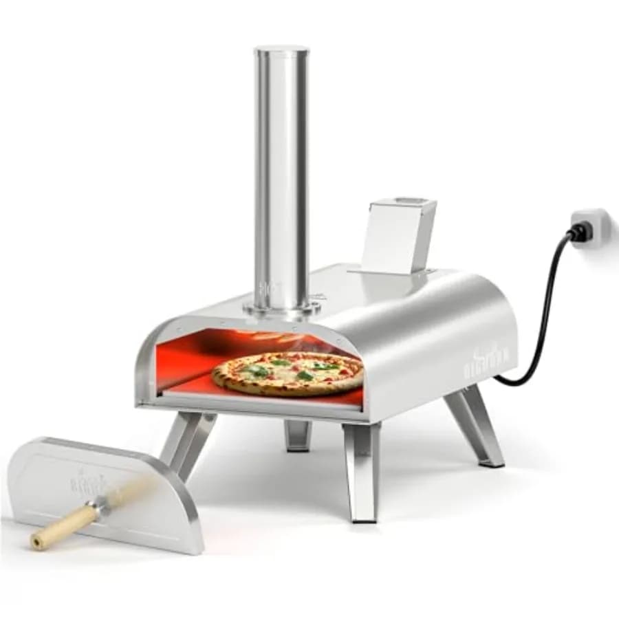 Forno Pizza a Doppia Alimentazione OUTDOORS 12, Elettrico e a Pellet, per Interni ed Esterni, Alta Temperatura 1000°F, con Pietra Refrattaria per Cottura a Legna