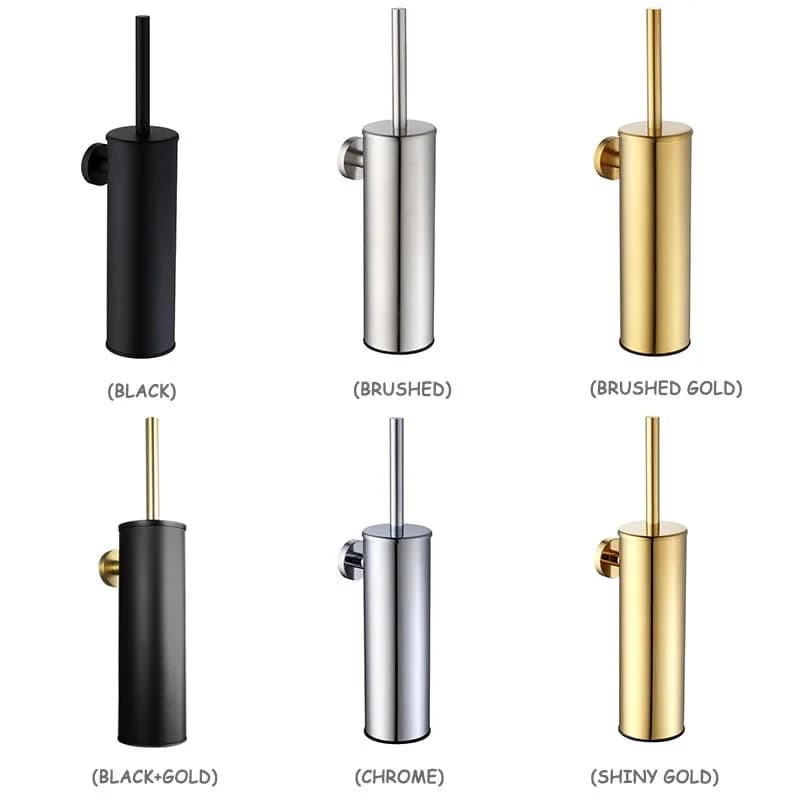 Gold black chrome toilet brush holder wall mounted bathroom brush stainless steel toilet brush for cleaning storage