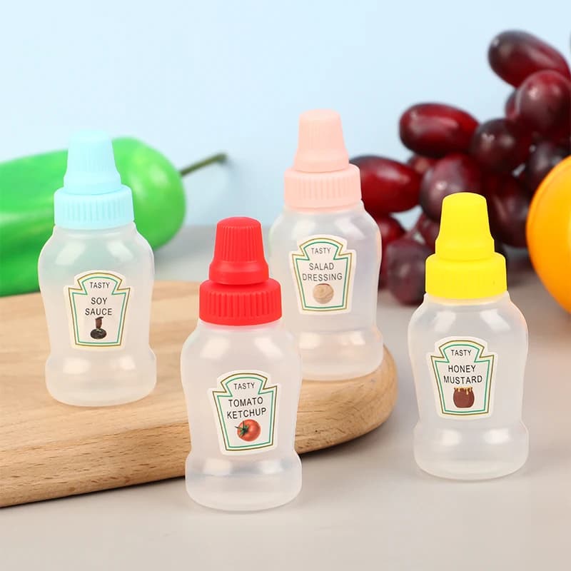 Set di 4 Mini Bottiglie Portatili per Salse, Contenitori per Ketchup, Miele e Condimenti per Lunch Box