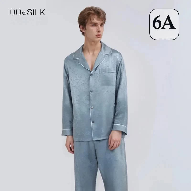 Pigiama da Uomo 100% Seta di Gelso 19mm Pesante a Maniche Lunghe per Tutte le Stagioni, Abbigliamento da Casa e Notte, Taglie Forti