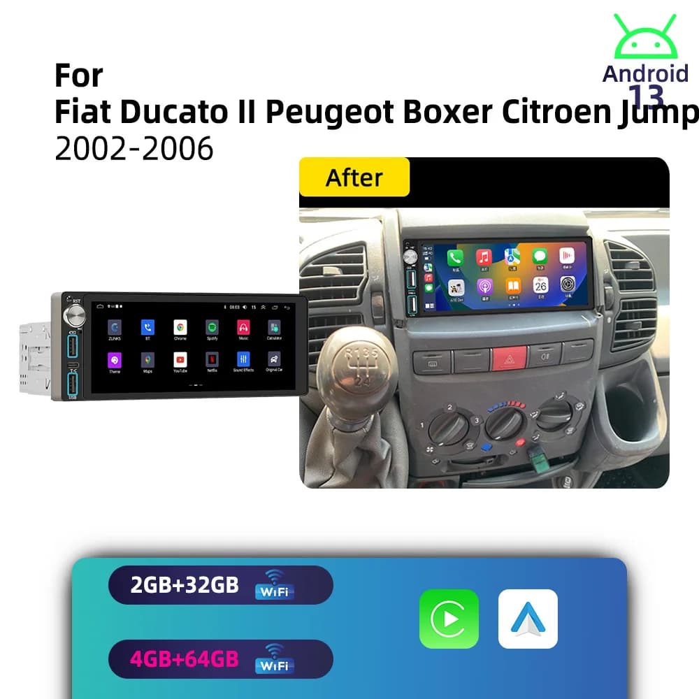1 Din Car Stereo Android for Fiat Ducato II Peugeot Boxer Citroen Jumper 2002-2006 CarPlay GPS Multimedia Autoradio Radio