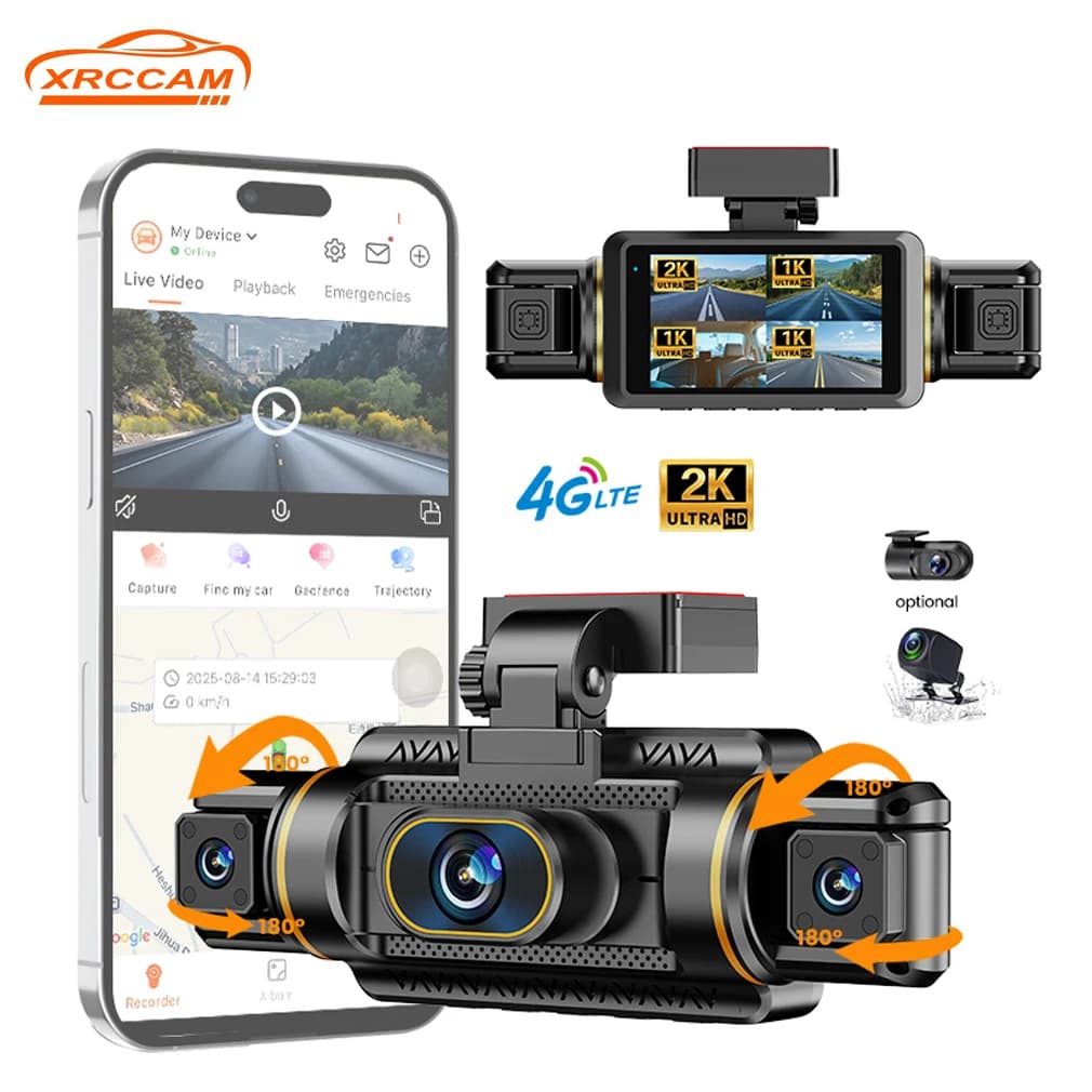 2K 4 Channel Dash Cam with 360° Panoramic View 24Hrs Remote Live Monitor 4G LTE Car DVR with ADAS BSD WiFi App GPS Tracking