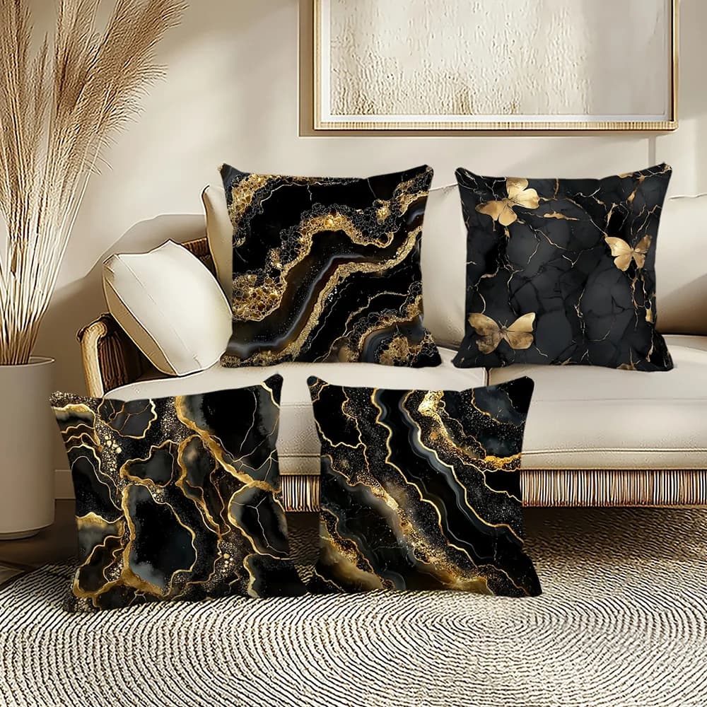 Black and Gold Marble Pattern Pillowcases: Double-sided Printed Decor Sofa cushion cover home room decoration 2D flat printing