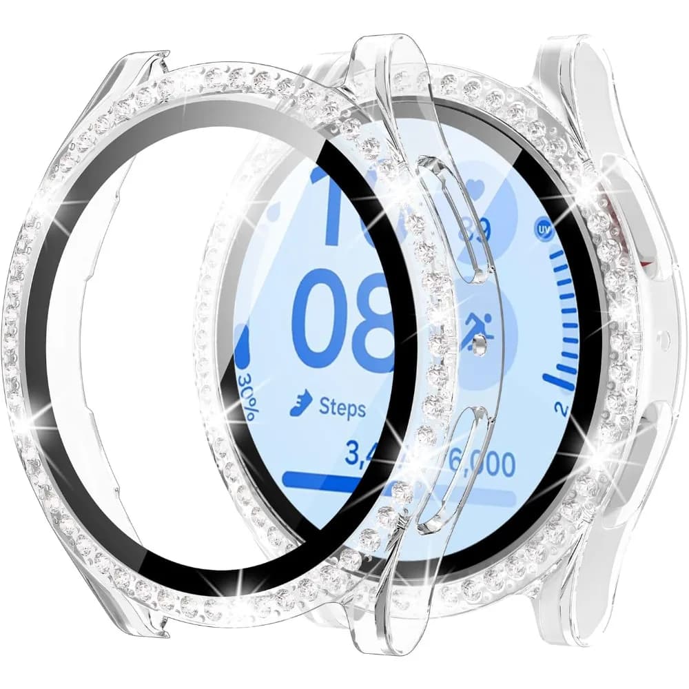 Custodia Bling per Samsung Galaxy Watch7 6 5 4 Protezione schermo 40mm 44mm Accessori Cover protettiva con diamante con vetro temperato