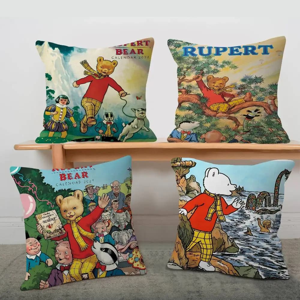 Federa per Cuscino Anime R-Rupert Bear, Decorazione per Soggiorno e Divano, Personalizzabile