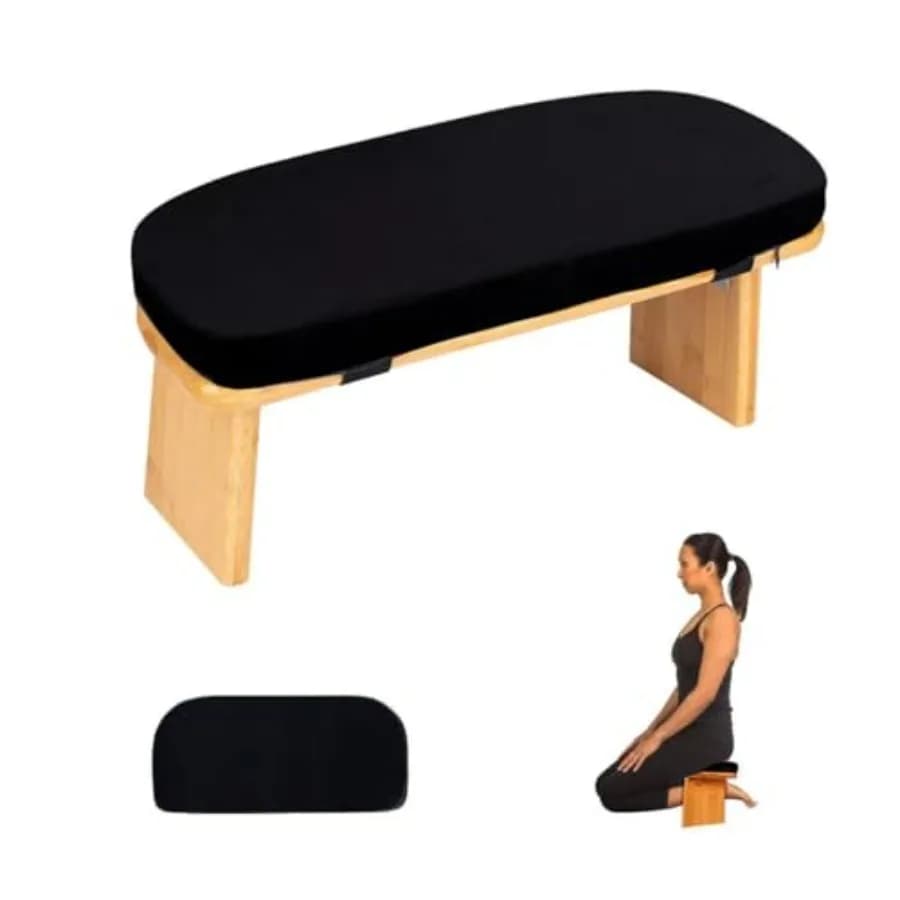 Meditation Bench with Cushion Foldable Ergonomic Bamboo Kneeling Stool Seiza Bench Wooden Meditation Stool Chair Zen Lotus Yoga