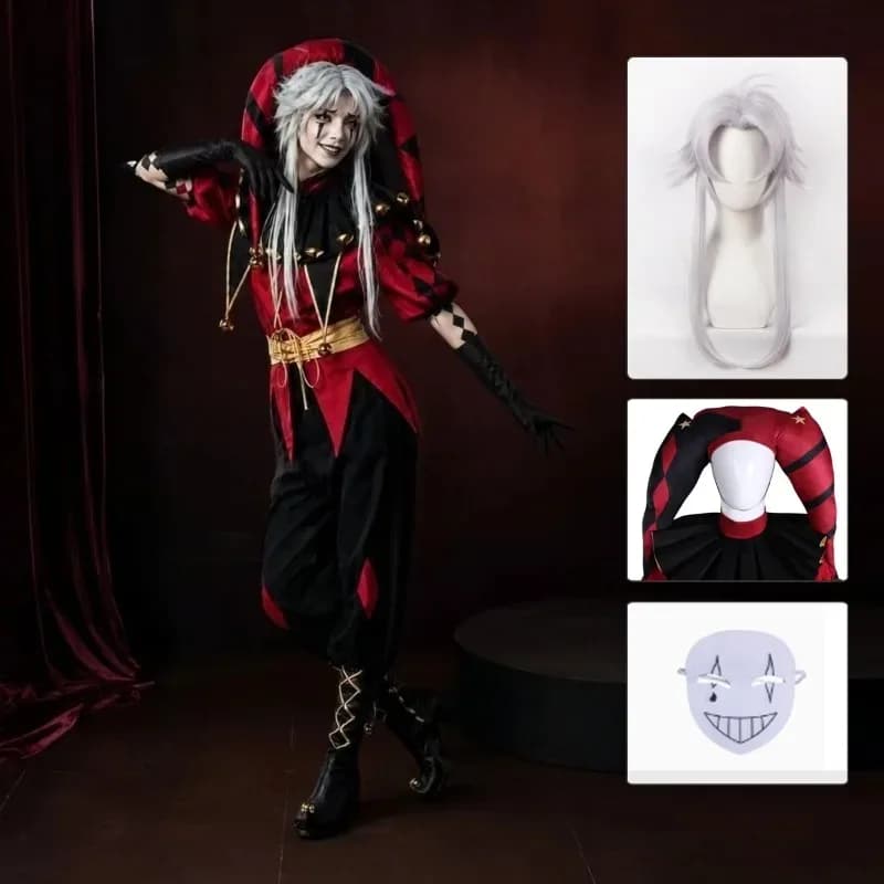 Pierrot Freak Circus Copslay Clown Costume with Mask Wig Full Sets Halloween Party Outfits for Adult Plus Size Para Halloween