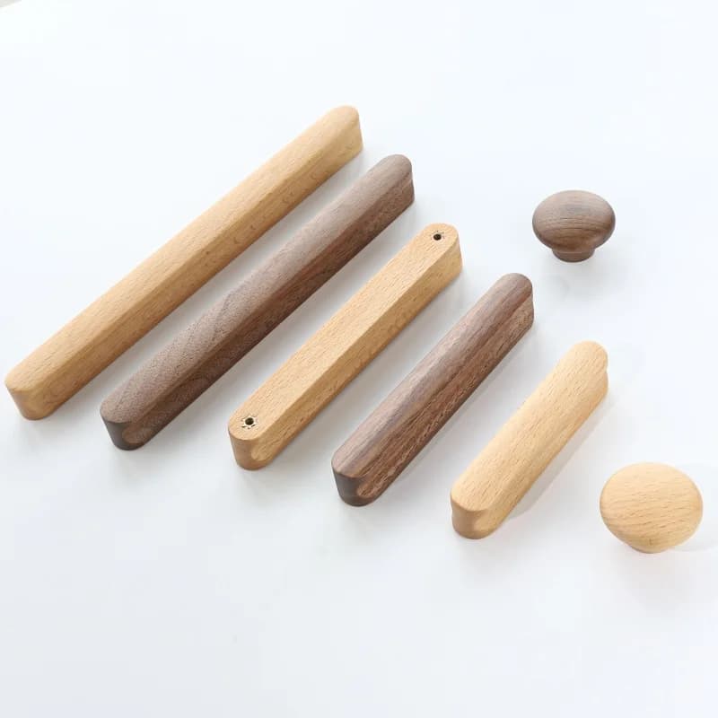 Maniglie per mobili in legno massello nordico, pomelli per cassetti e ante di armadietti in noce per camerette dei bambini