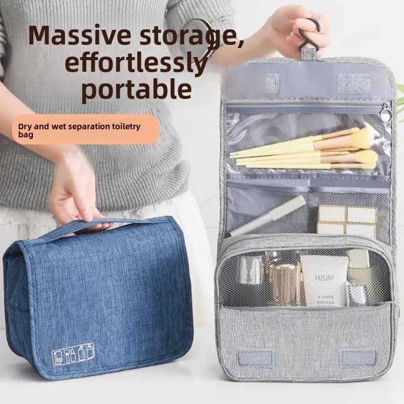 Travel Cosmetic Bag Hanging Toiletry Organizer with Wet Dry Separation Portable Makeup Storage Pouch for Women