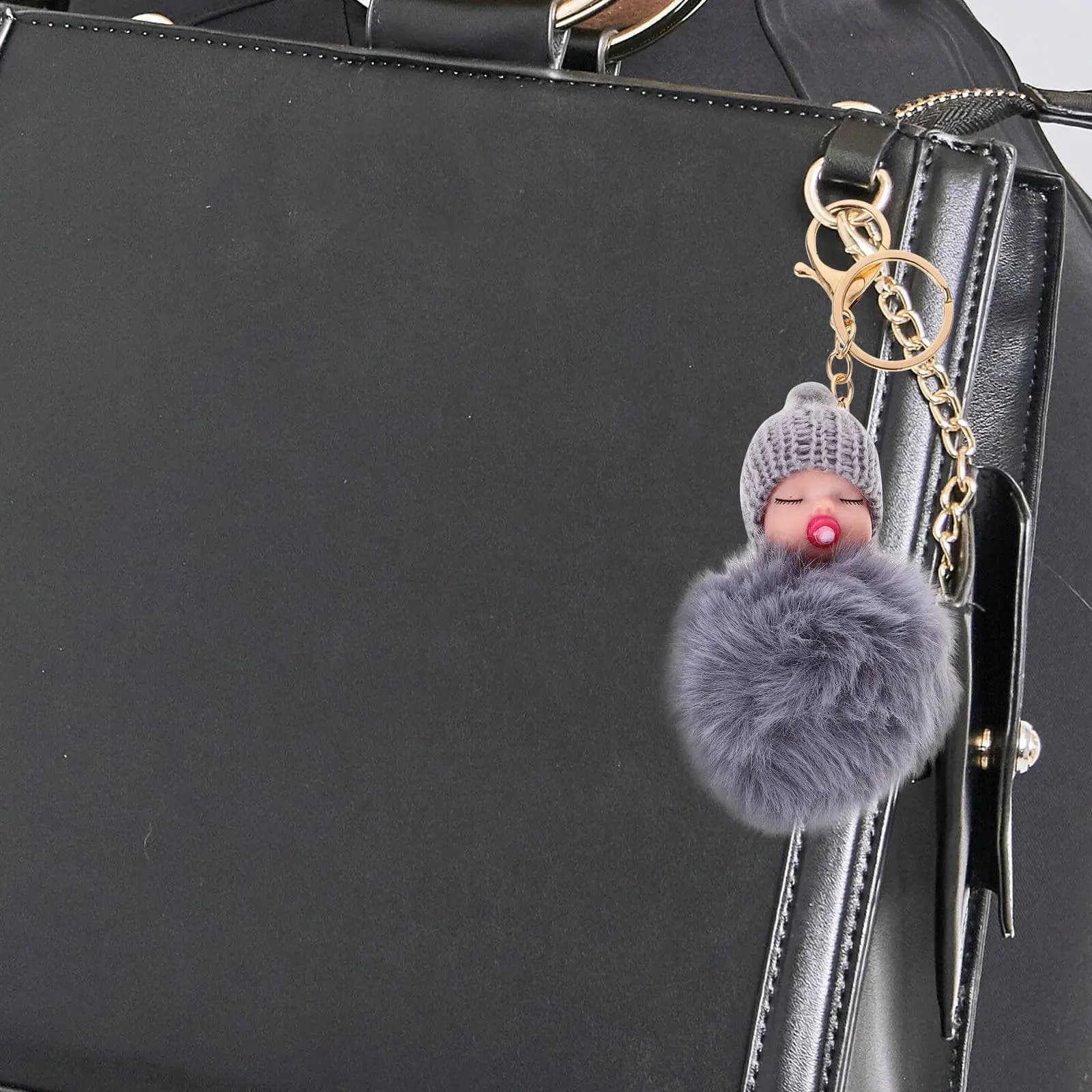 Keyring with Pompon Cute, Sleeping Character, Pendant for Bag, Accessories for Auto Keys, Decorative Keychain, Gift for Dear
