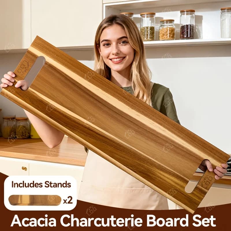 36X12 Inch Extra Large Acacia Wood Charcuterie Board & Cutting Board with Handles, 3Ft Rectangular Cheese Serving Platter