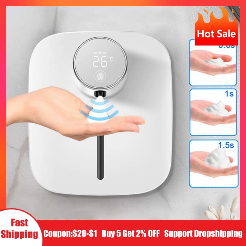 Dispenser automatico di sapone caldo a parete ricaricabile con display della temperatura Dispenser di sapone in schiuma liquida Macchina disinfettante per le mani
