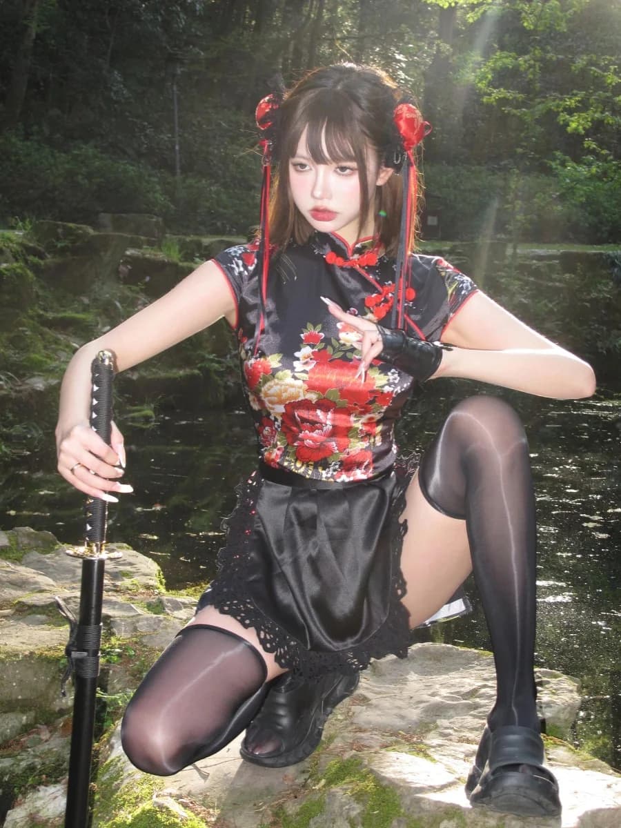 Halloween Chinese Style Dress Short Sleeve Bridesmaid Set Friend Pairing Uniform National Style Daily Wear Short Ch...