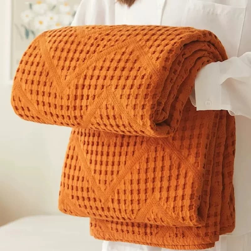 Coperta in cotone mussola a nido d'ape, grande, morbida, calda, a quadri, per letto, casa, auto, pisolino, divano, estiva