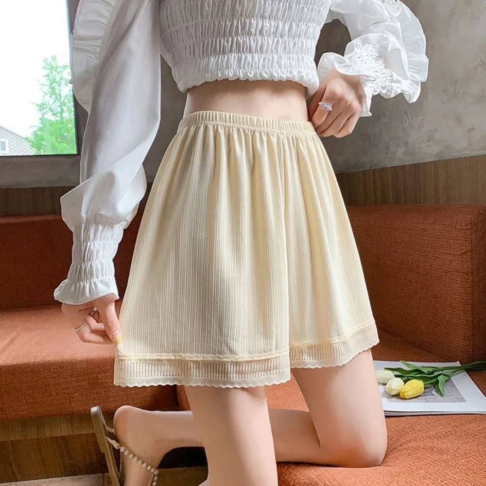 Fashion Ice Silk High Waist Safety Pants Lace Large Size Skirt Seamless Shorts Anti-Glare Loose Summer Short Leggings Summer