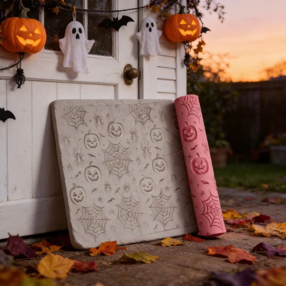 DIY Pottery Craft Ghostly Flower Scattering Pattern Clay Relief Texture Roller Rolling Pin Tool for Polymer Clay Ceramic Art