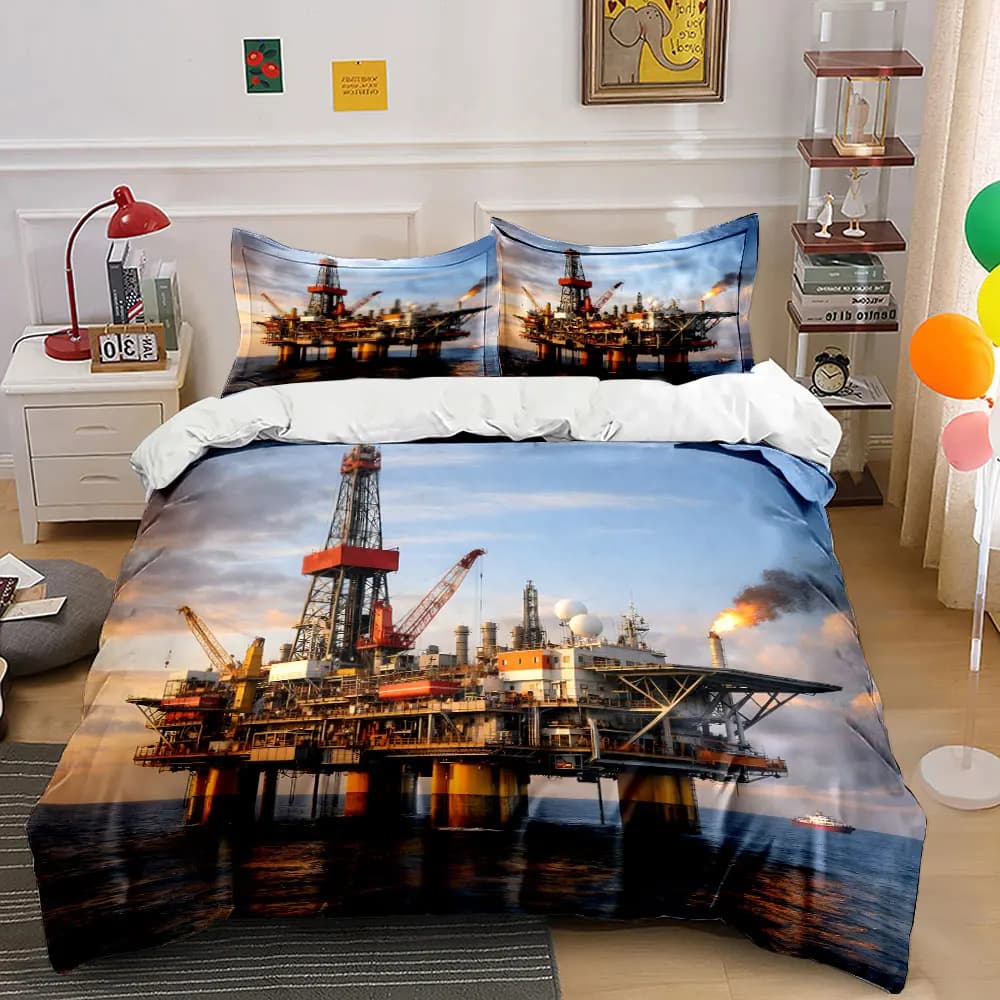 Offshore gas-emitting oil rig Printed Duvet Cover Set1 Duvet Cover+2 PillowcaseMulti Size Bedroom Bedding Decor Luxury gifts
