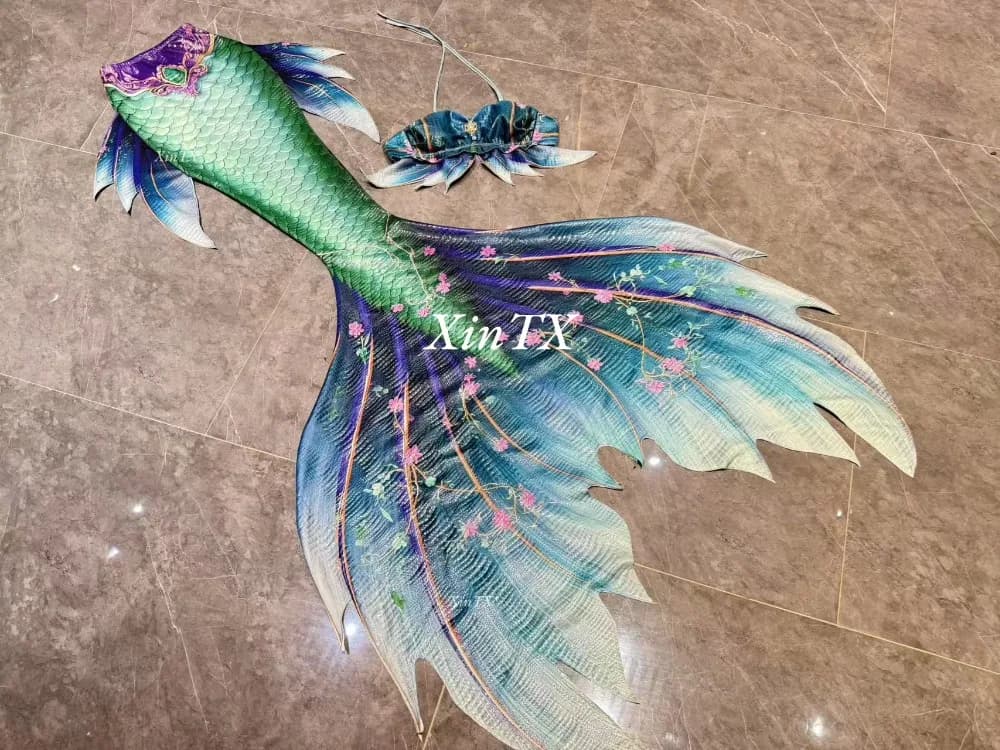 NEW!Professional Adult Mermaid Tail Flower Stamping Light Fabric High Elasticity Female Mermaid Swimsuit Photo Photo Cosplay