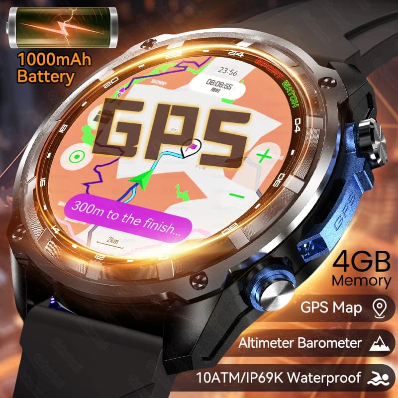 Nuovo integrato in vero GPS HD Smart Watch da uomo altimetro esterno batteria 1000mAh memoria da 4 GB 10ATM chiamata Bluetooth impermeabile Smartwatch