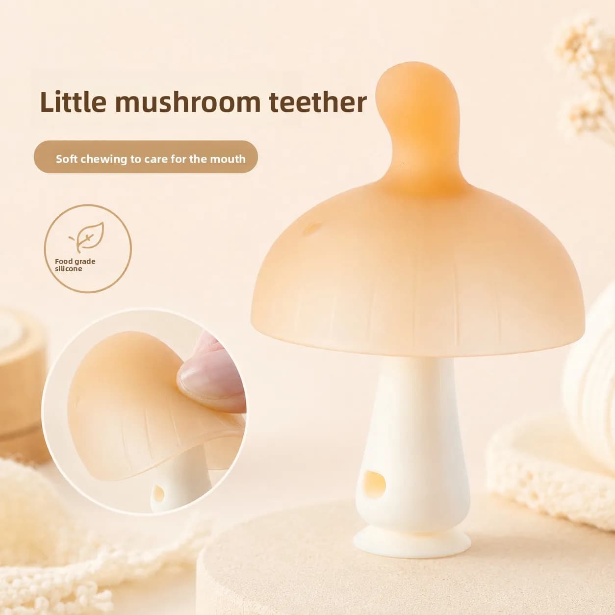 Somenie New Food Grade Silicone Mushroom Baby Teething Toy Anti Hand Sucking Soothing Molar Teether For Infants