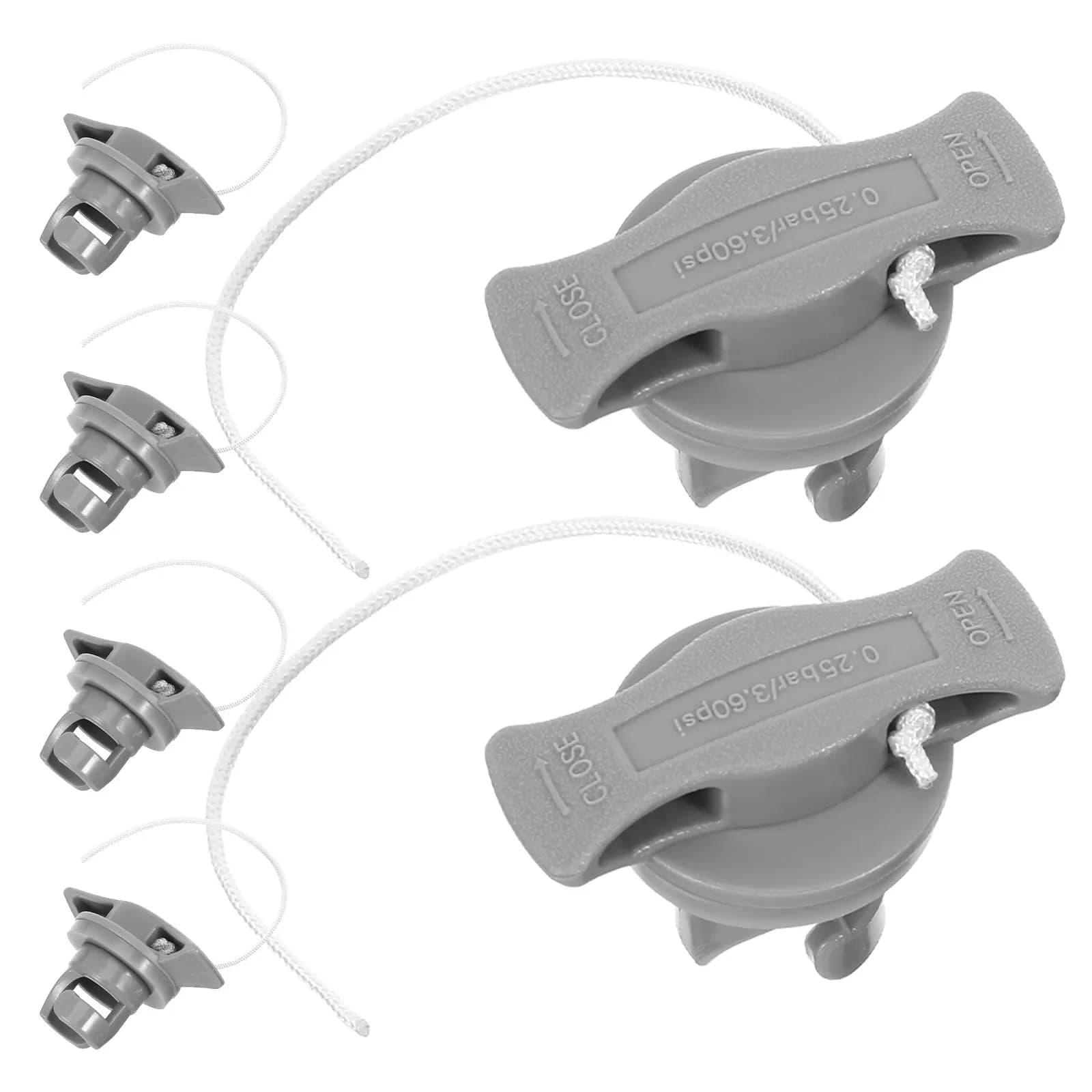 6 Pezzi Tappi Valvola per Gommone Grigio, Coperture Valvola Aria Kayak, Protezioni Tappo in Plastica con Cordino per Paddle Board, Tappi di Scarico