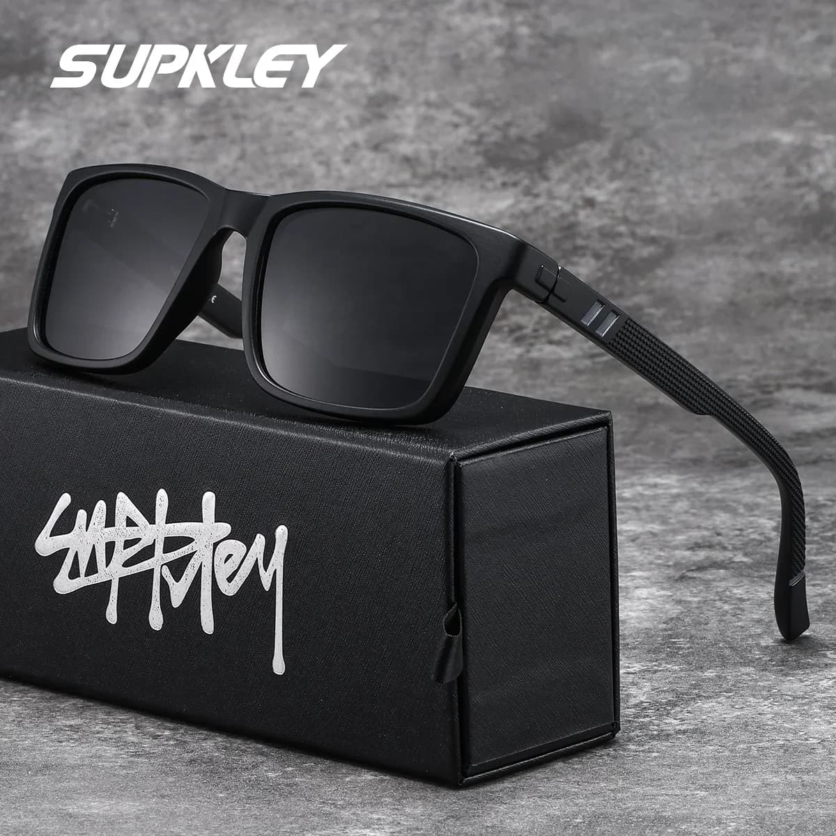 SUPKLEY men's classic square polarized sunglasses, lightweight design, suitable for driving, office commuting, outdoor activities and daily wear