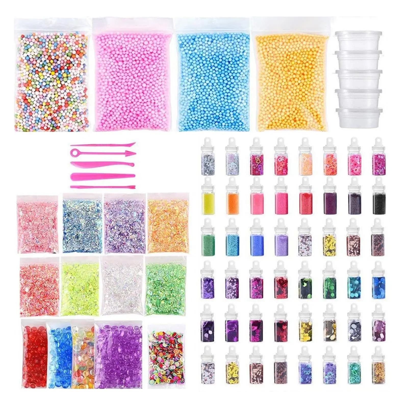 Mixed Colors Slime Supplies Kit Foam Balls Candy Slices DIY Slime Making Kit for Kids Girls Slime Party Filling Toys Making
