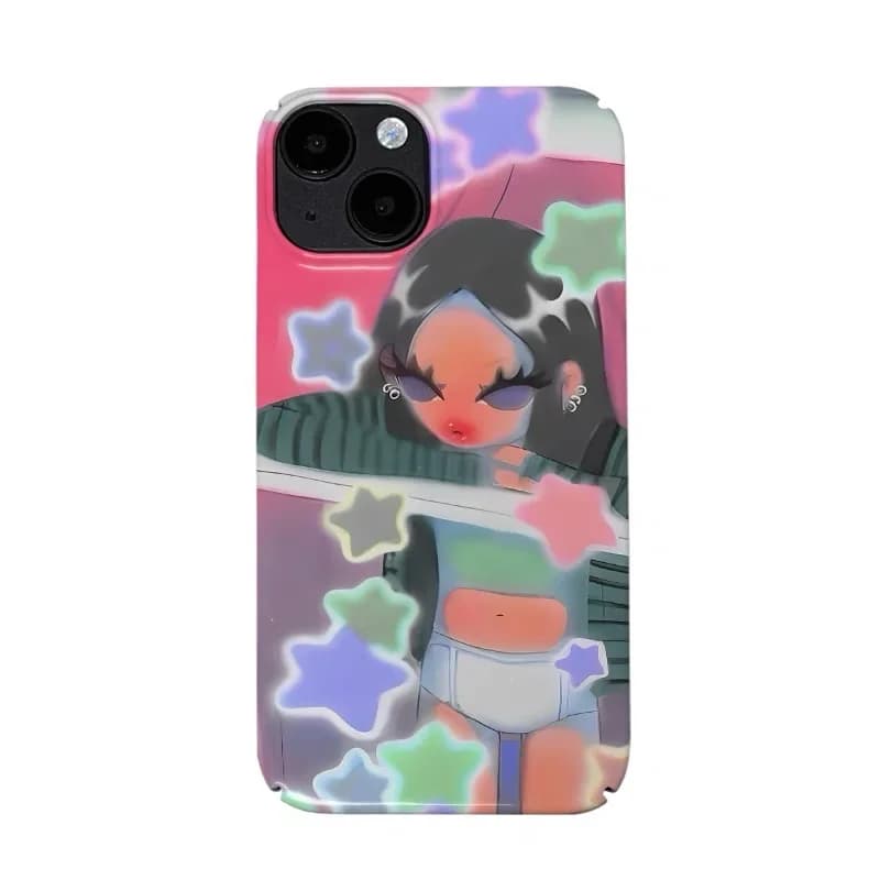 Ins Korean Star Girl Graffiti Art Case for IPhone 16 15 14 13 Pro Max Back Phone Cover for 12 11 Pro Max XR XS 12 13 MINI Capa