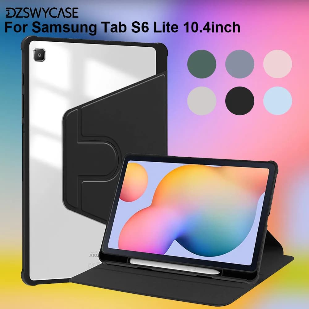 360 ° Custodia girevole per Samsung Galaxy Tab S6 Lite da 10,4 pollici 2024/2022/2020, con portapenne, copertura trasparente per spegnimento/riattivazione automatica