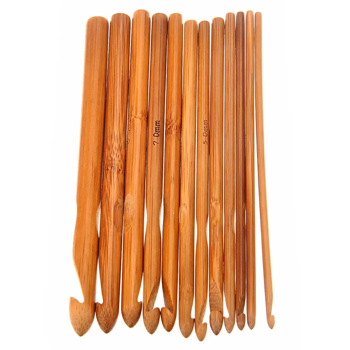 Bamboo Crochet Hooks Set 12 Piece Ergonomic Sizes 3mm to 10mm 6 Inch Smooth Knitting Tools for Yarn Crafts