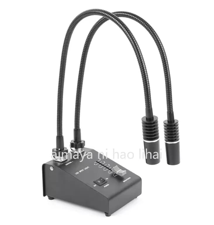 Lampada Illuminatore a LED per Microscopio Stereoscopico con Doppio Collo d'Oca, Luce Fredda a Fibra Ottica Regolabile, Lampada Spot e Anulare